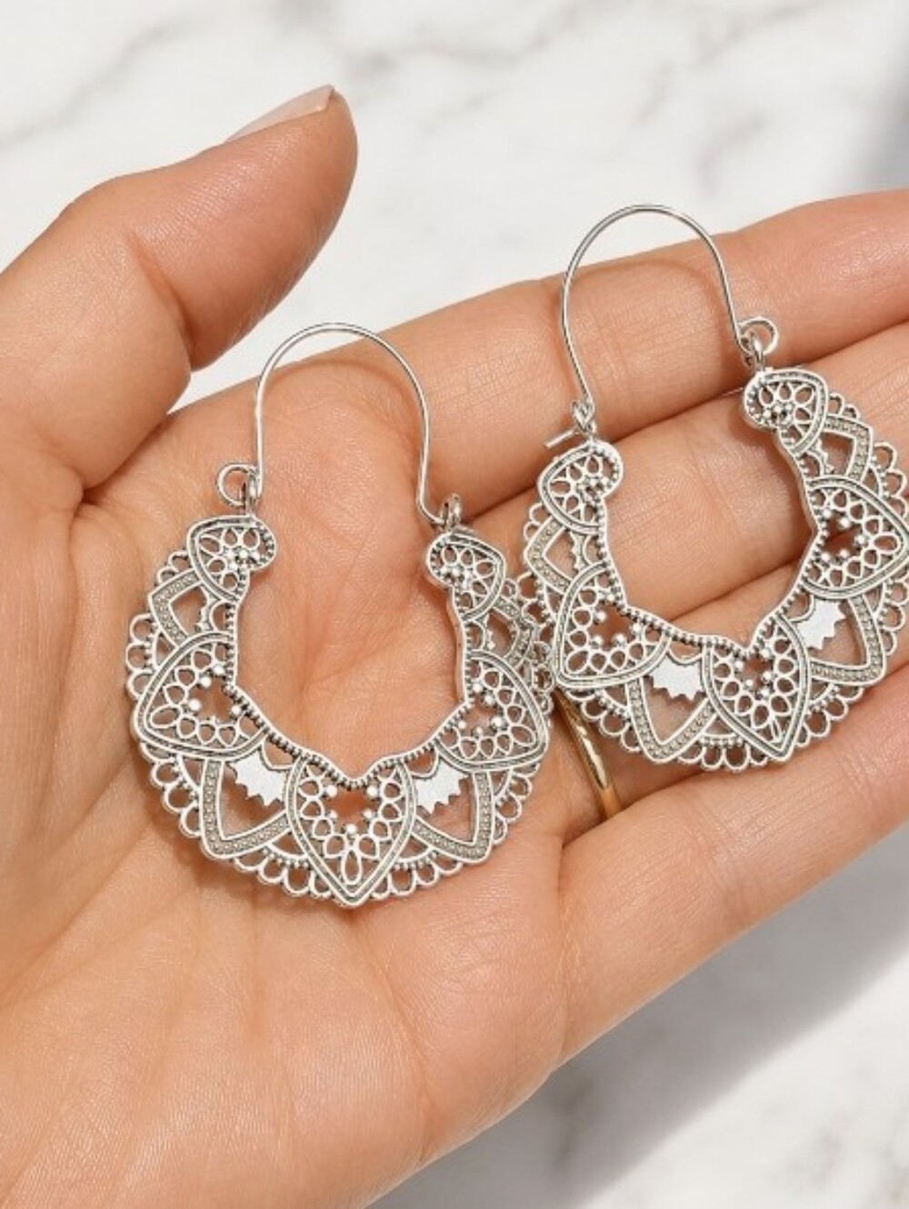 Filigree Hoop Earrings - Silver Women's Jewelry